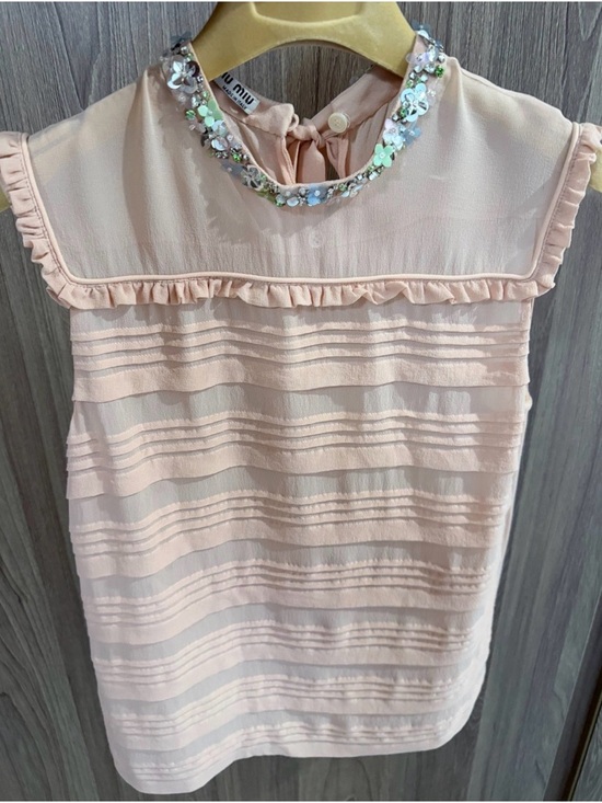 Miu Miu Tops - 🚩steal Miu Miu Blush Pink Ruffle Trim Embellished Neck Camisole